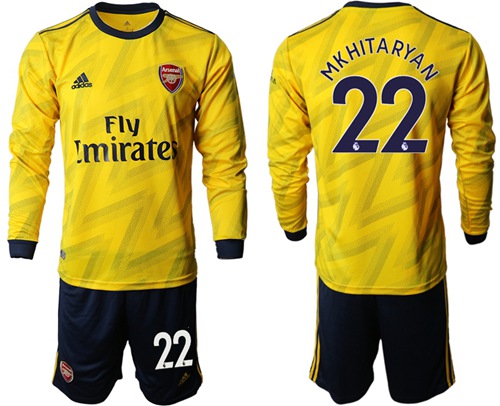 Arsenal #22 Mkhitaryan Away Long Sleeves Soccer Club Jersey