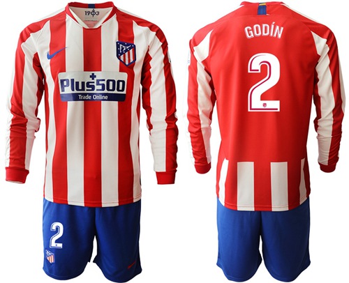 Atletico Madrid #2 Godin Home Long Sleeves Soccer Club Jersey