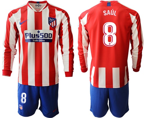 Atletico Madrid #8 Saul Home Long Sleeves Soccer Club Jersey