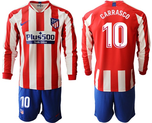 Atletico Madrid #10 Carrasco Home Long Sleeves Soccer Club Jersey