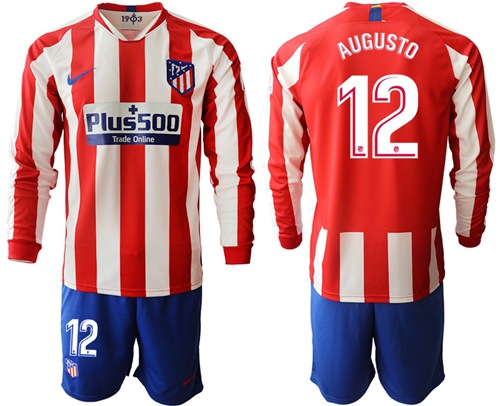 Atletico Madrid #12 Augusto Home Long Sleeves Soccer Club Jersey
