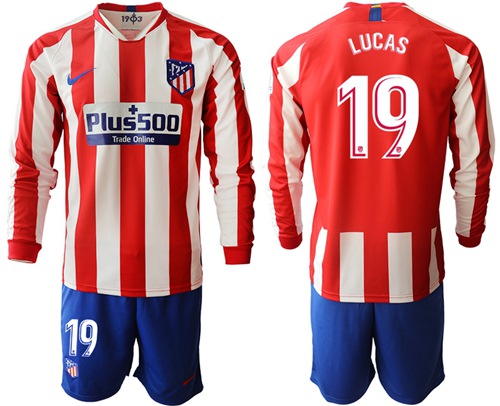 Atletico Madrid #19 Lucas Home Long Sleeves Soccer Club Jersey