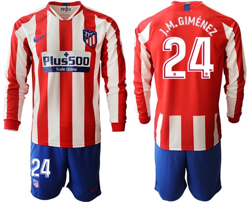Atletico Madrid #24 J.M.Gimenez Home Long Sleeves Soccer Club Jersey