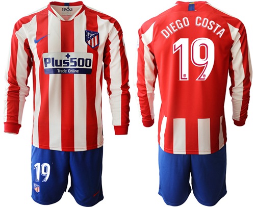 Atletico Madrid #19 Diego Costa Home Long Sleeves Soccer Club Jersey