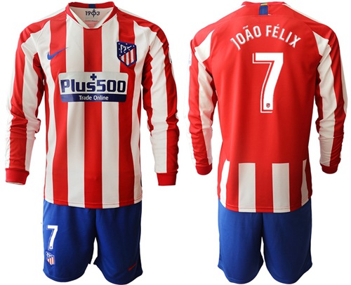 Atletico Madrid #7 Joao Felix Home Long Sleeves Soccer Club Jersey