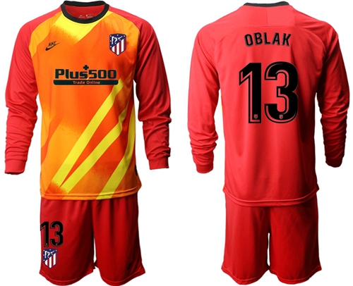 Atletico Madrid #13 Oblak Red Goalkeeper Long Sleeves Soccer Club Jersey