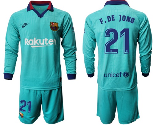 Barcelona #21 F.De Jong Third Long Sleeves Soccer Club Jersey
