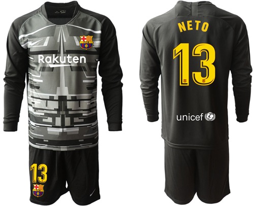 Barcelona #13 Neto Black Goalkeeper Long Sleeves Soccer Club Jersey