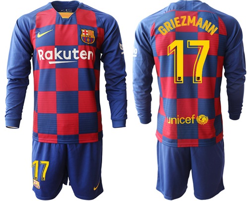 Barcelona #17 Griezmann Home Long Sleeves Soccer Club Jersey
