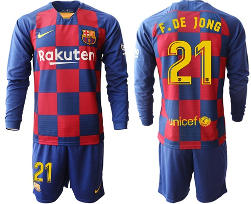Barcelona #21 F.De Jong Home Long Sleeves Soccer Club Jersey