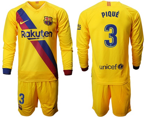 Barcelona #3 Pique Away Long Sleeves Soccer Club Jersey