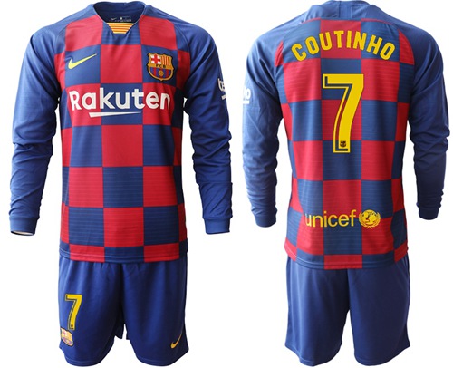 Barcelona #7 Coutinho Home Long Sleeves Soccer Club Jersey