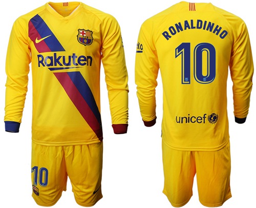 Barcelona #10 Ronaldinho Away Long Sleeves Soccer Club Jersey