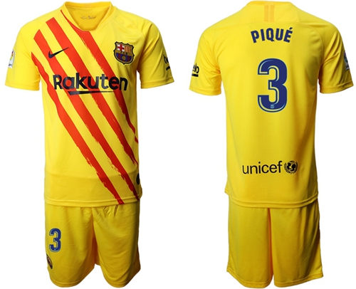 Barcelona #3 Pique Yellow Soccer Club Jersey