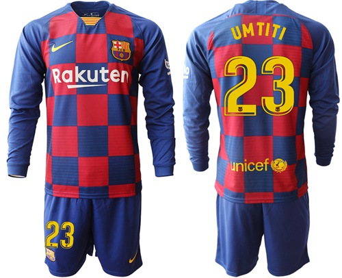 Barcelona #23 Umtiti Home Long Sleeves Soccer Club Jersey