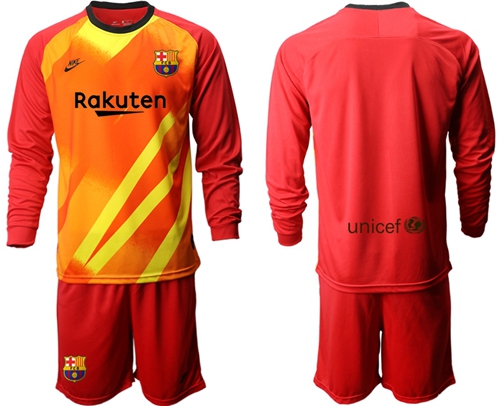 Barcelona Blank Red Goalkeeper Long Sleeves Soccer Club Jersey