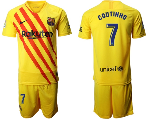 Barcelona #7 Coutinho Yellow Soccer Club Jersey
