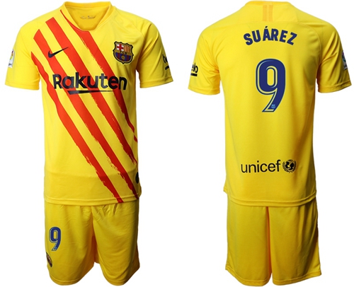 Barcelona #9 Suarez Yellow Soccer Club Jersey