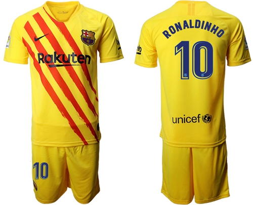 Barcelona #10 Ronaldinho Yellow Soccer Club Jersey