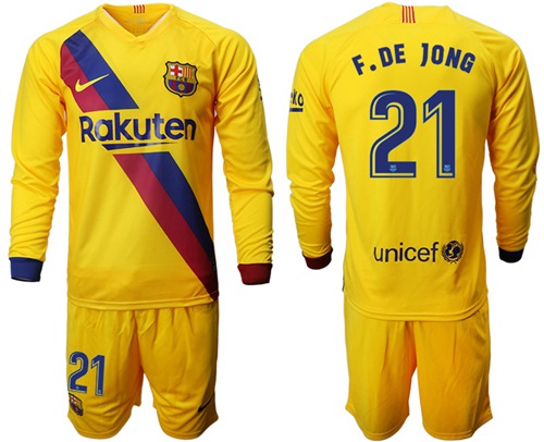 Barcelona #21 F.De Jong Away Long Sleeves Soccer Club Jersey
