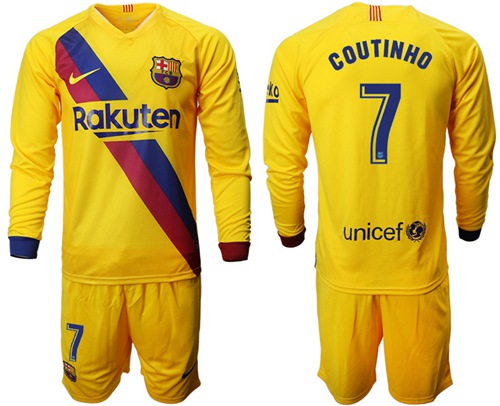 Barcelona #7 Coutinho Away Long Sleeves Soccer Club Jersey