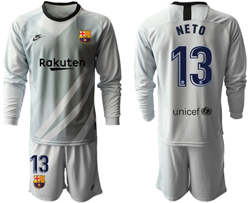 Barcelona #13 Neto Grey Goalkeeper Long Sleeves Soccer Club Jersey