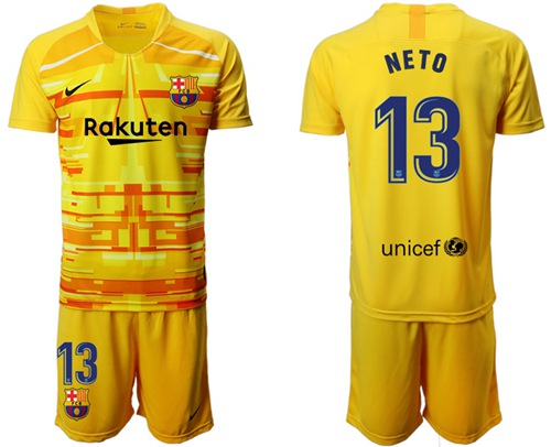 Barcelona #13 Neto Yellow Goalkeeper Soccer Club Jersey
