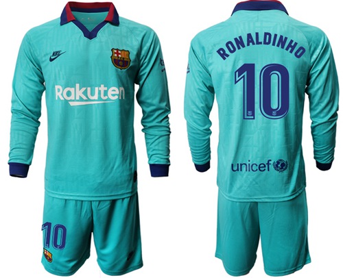 Barcelona #10 Ronaldinho Third Long Sleeves Soccer Club Jersey