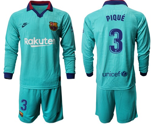 Barcelona #3 Pique Third Long Sleeves Soccer Club Jersey