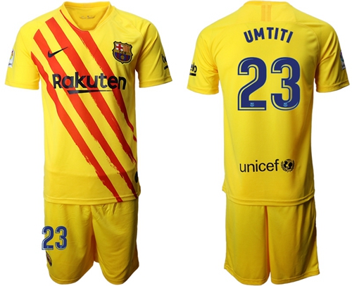 Barcelona #23 Umtiti Yellow Soccer Club Jersey