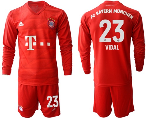 Bayern Munchen #23 Vidal Home Long Sleeves Soccer Club Jersey