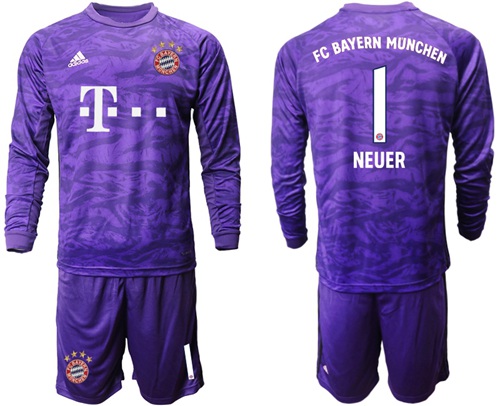Bayern Munchen #1 Neuer Purple Goalkeeper Long Sleeves Soccer Club Jersey