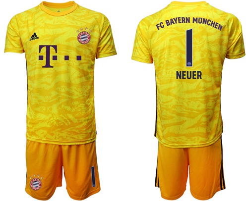 Bayern Munchen #1 Neuer Yellow Goalkeeper Soccer Club Jersey