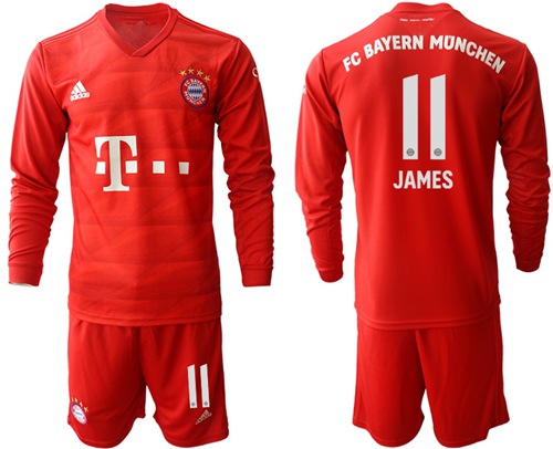 Bayern Munchen #11 James Home Long Sleeves Soccer Club Jersey