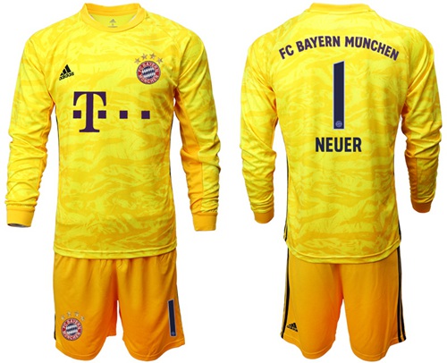 Bayern Munchen #1 Neuer Yellow Goalkeeper Long Sleeves Soccer Club Jersey