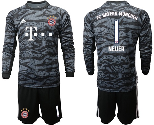 Bayern Munchen #1 Neuer Black Goalkeeper Long Sleeves Soccer Club Jersey
