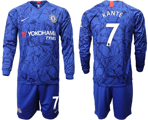 Chelsea #7 Kante Home Long Sleeves Soccer Club Jersey