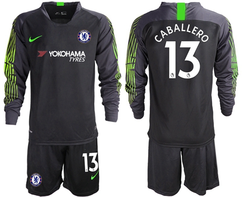 Chelsea #13 Caballero Black Goalkeeper Long Sleeves Soccer Club Jersey