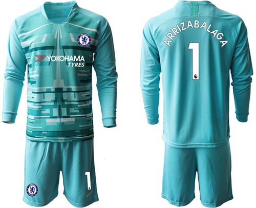 Chelsea #1 Arrizabalaga Light Blue Goalkeeper Long Sleeves Soccer Club Jersey