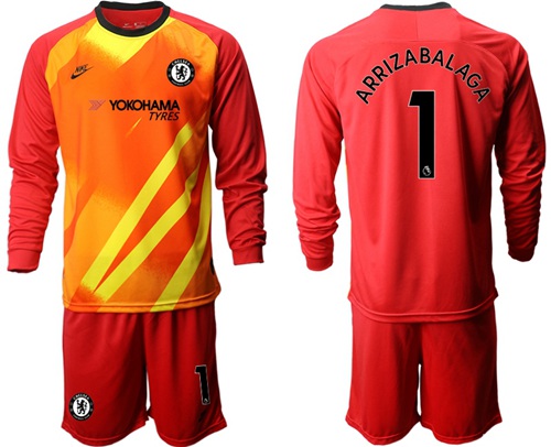 Chelsea #1 Arrizabalaga Red Goalkeeper Long Sleeves Soccer Club Jersey