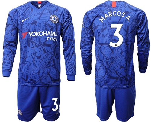Chelsea #3 Marcos A. Home Long Sleeves Soccer Club Jersey