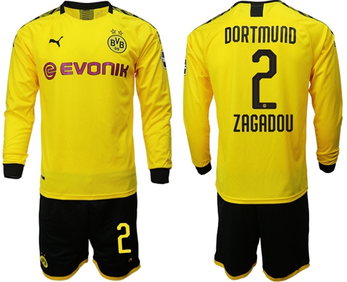 Dortmund #2 Zagadou Home Long Sleeves Soccer Club Jersey