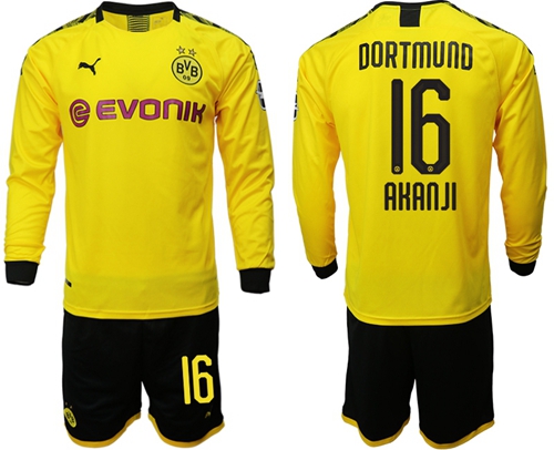 Dortmund #16 Akanji Home Long Sleeves Soccer Club Jersey