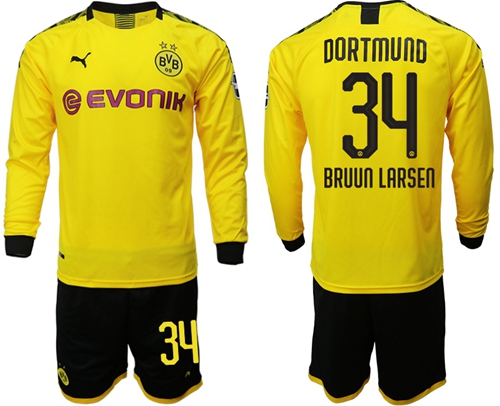Dortmund #34 Bruun Larsen Home Long Sleeves Soccer Club Jersey