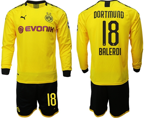 Dortmund #18 Balerdi Home Long Sleeves Soccer Club Jersey