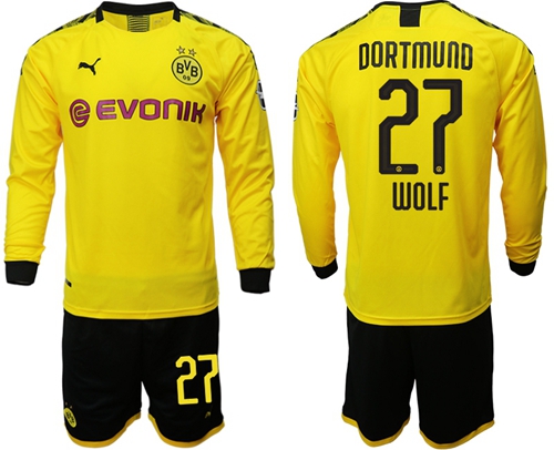 Dortmund #27 Wolf Home Long Sleeves Soccer Club Jersey