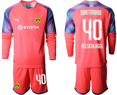 Dortmund #40 Oelschlagel Pink Goalkeeper Long Sleeves Soccer Club Jersey