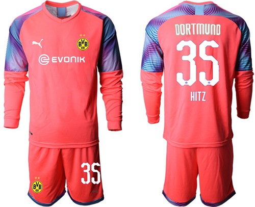 Dortmund #35 Hitz Pink Goalkeeper Long Sleeves Soccer Club Jersey