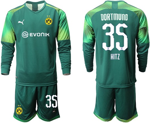 Dortmund #35 Hitz Army Green Goalkeeper Long Sleeves Soccer Club Jersey