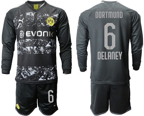 Dortmund #6 Delaney Away Long Sleeves Soccer Club Jersey